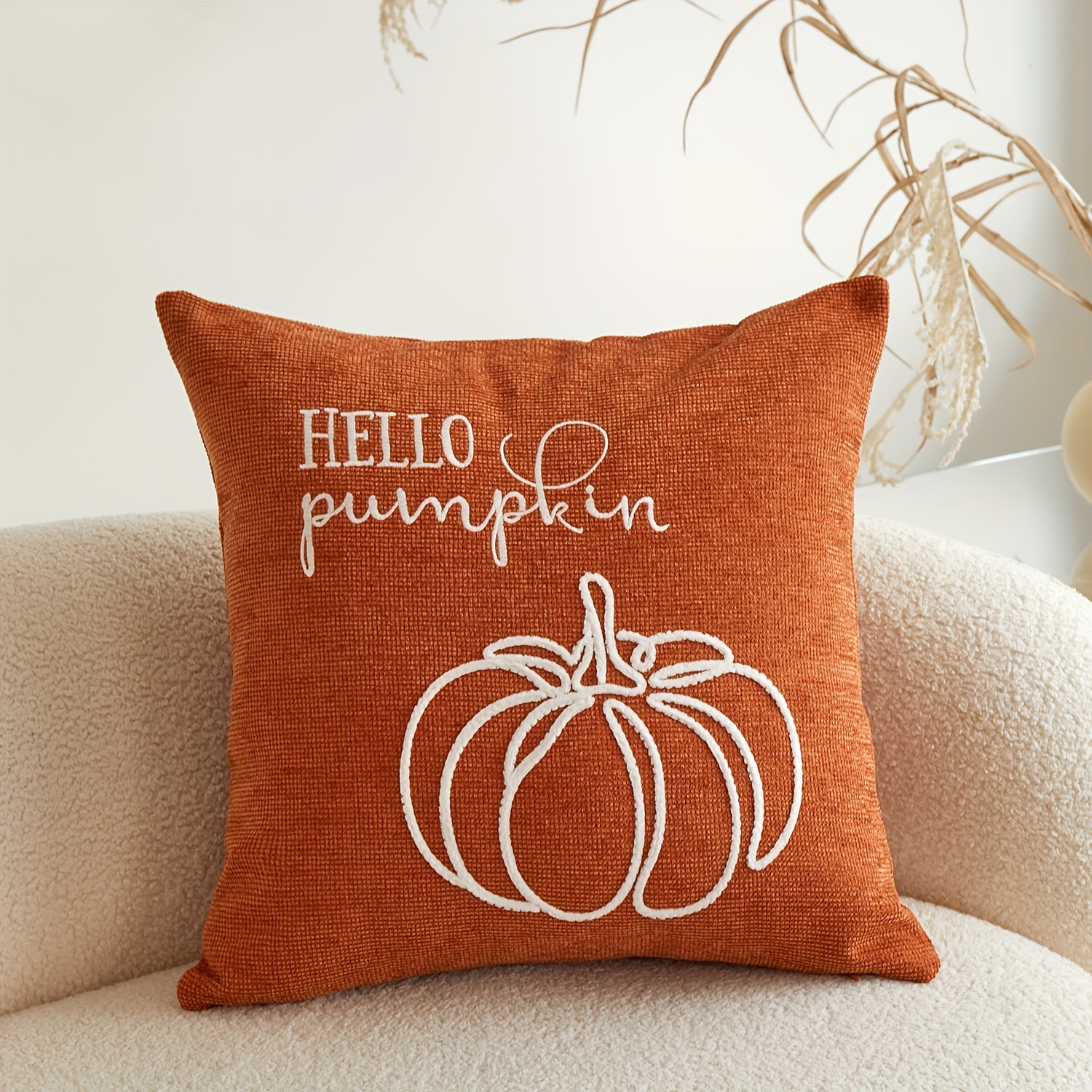 Image of 1pc Of Thanksgiving Letter Embroidered Pillow Cover, Suitable For Indoor Decoration, Thanksgiving Pillow Cover, Insert Not Included