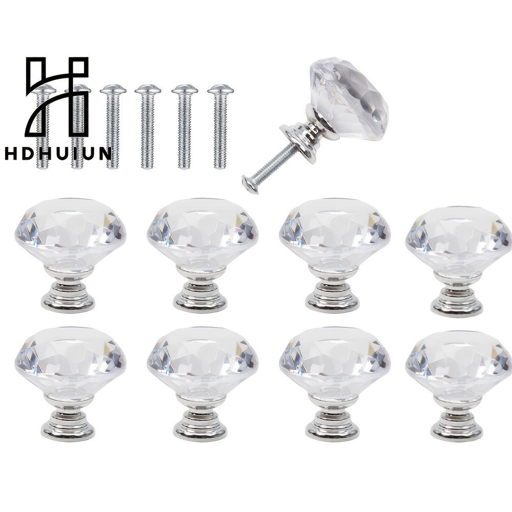 TEMU 8pcs Hdhuiun Modern Quadrilateral Acrylic Drawer Pulls & Cabinet Knobs - Suitable For Vanity, Wardrobe, Kitchen, Bathroom Hardware - Decorative