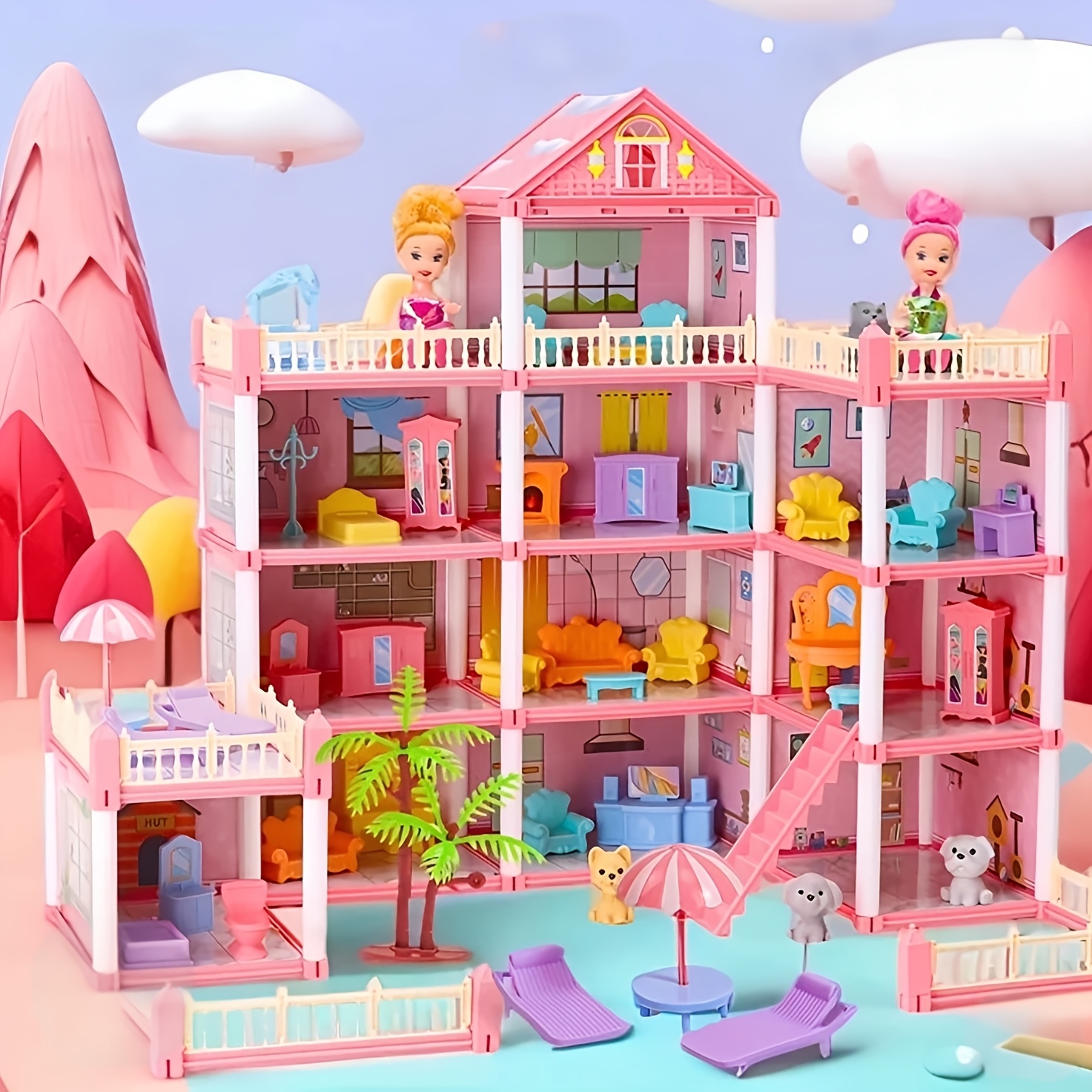 item picture dollhouse for girls villa castle with 14 rooms complete furniture set perfect birthday and christmas gift accessory colors may  