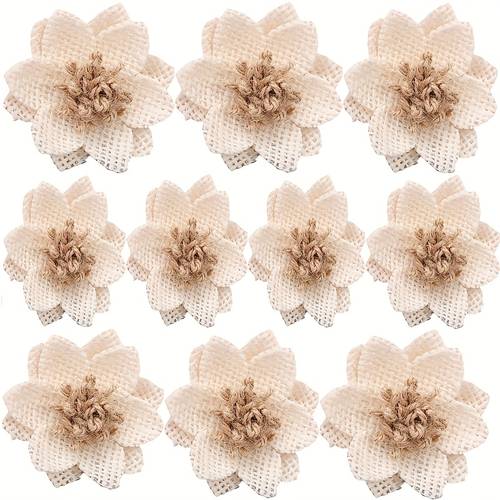 10pcs rustic burlap rose flowers handmade natural jute wedding decoration crafts table decoration