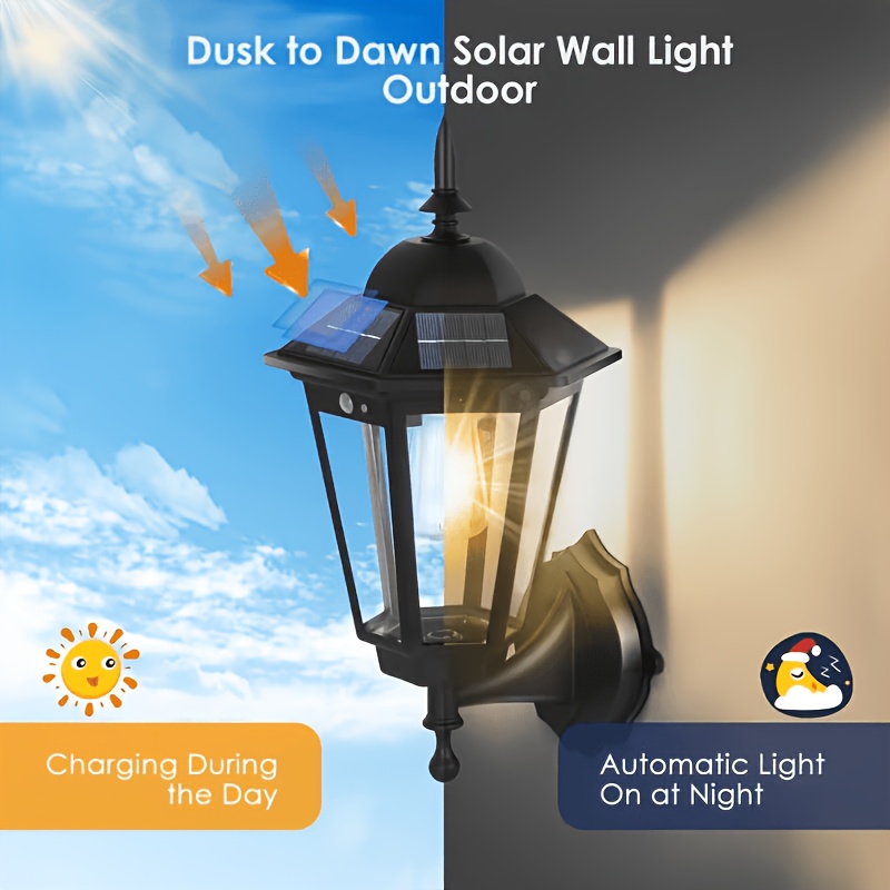 Image of Hotu Solar Retro-style Wall Lamp With Motion Sensor, Smart Light, 3 Lighting , Led High-brightness Outdoor Wall Lamp For Gazebos, Suitable For Gardens, , Streets, Garages