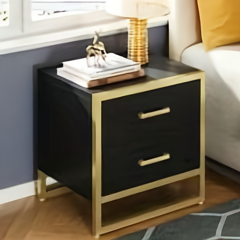 TEMU Sablyme Modern Nightstand End Side Table With 2 Drawers And Metal Frame For Bedroom Living Room, Black And Golden