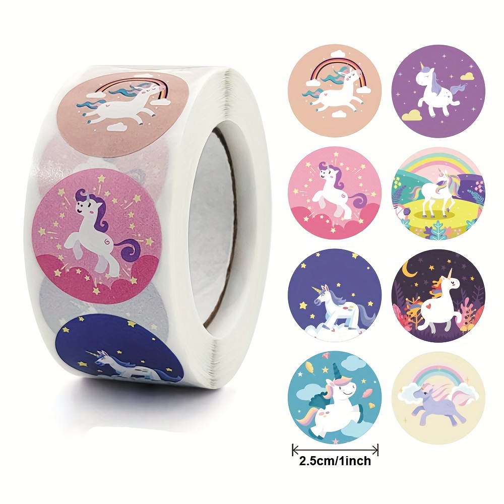 500pcs Animal Unicorn Sticker 1inch Round Gift Decoration Label Party Birthday Package Wrapping Baking Label Encouragement Stationery Stickers