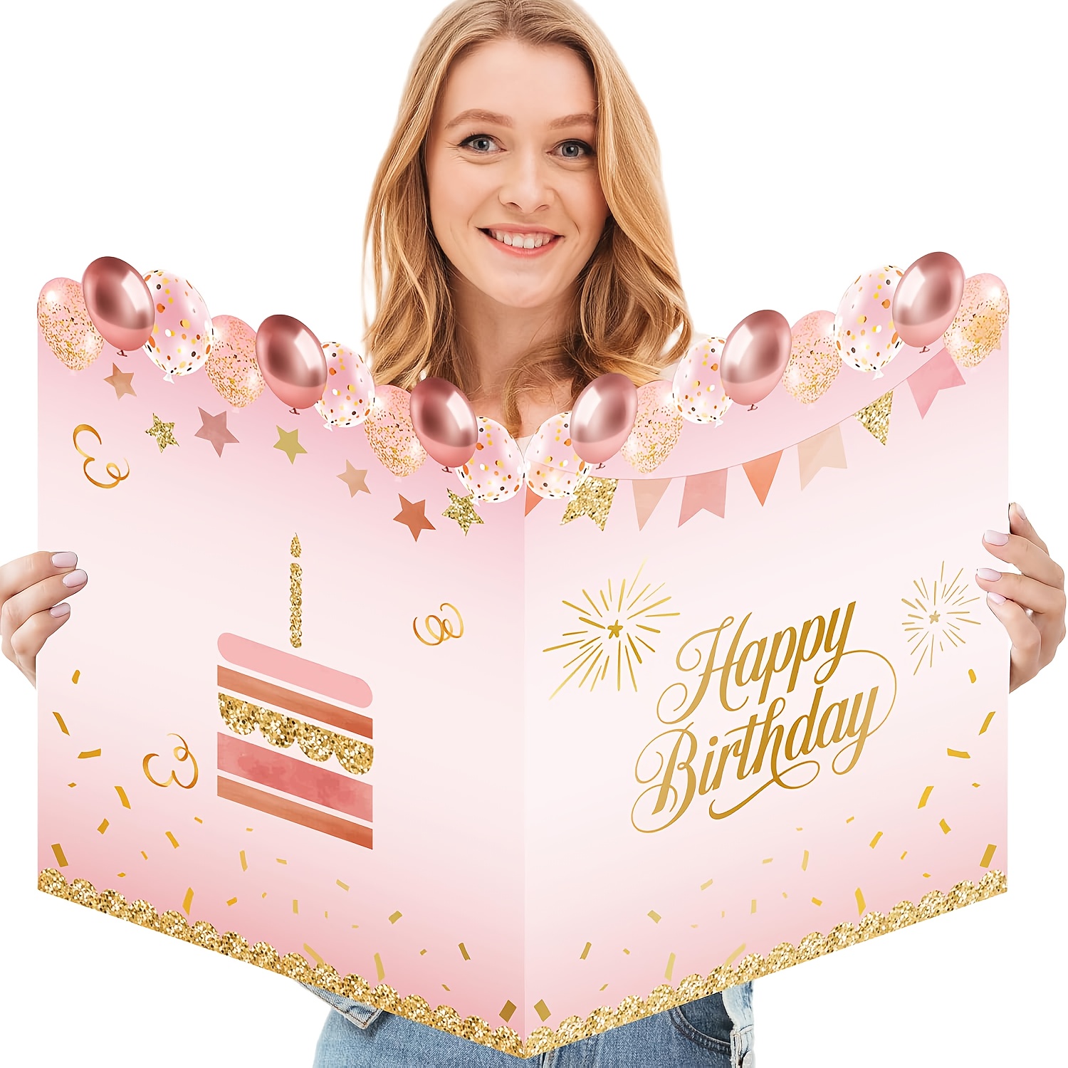 Extra Large Birthday Card Giant Message Book 34.8×54.61 cm Extra Large Birthday Card with Envelope Suitable for Birthday Party, Friends Gathering Decoration Supplies Pink