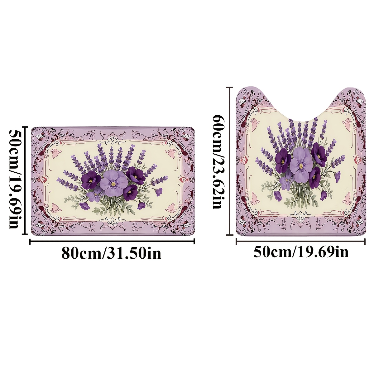 TEMU 2pcs/set Retro Easy Advanced Atmosphere Purple Pattern Printed Bathroom Protective Mat Set, Bathroom Floor Mat Set, Home Decoration