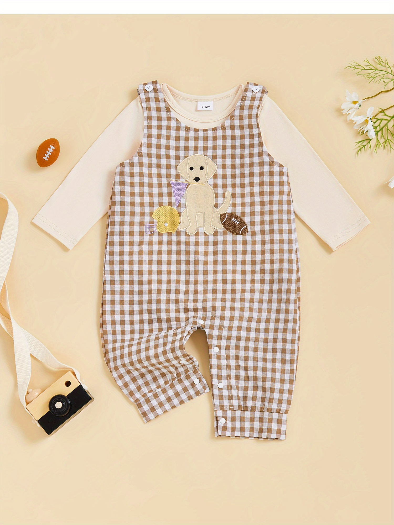 baby checkered overalls sold on Temu United States
