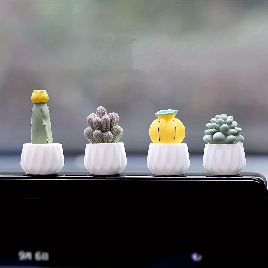

5pcs Ceramic Flower Pot Mini Artificial Succulents, Colorful Car Dashboard Decoration, Car Interior Accessories