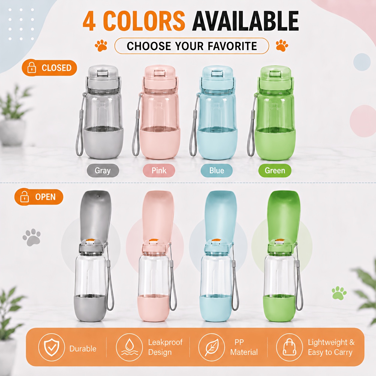 dual purpose 520ml water 150ml food portable dog water bottle leak proof pet travel water bottle with food bowl collapsible   dispenser essential for outdoor travel dog water bottle Product details 5