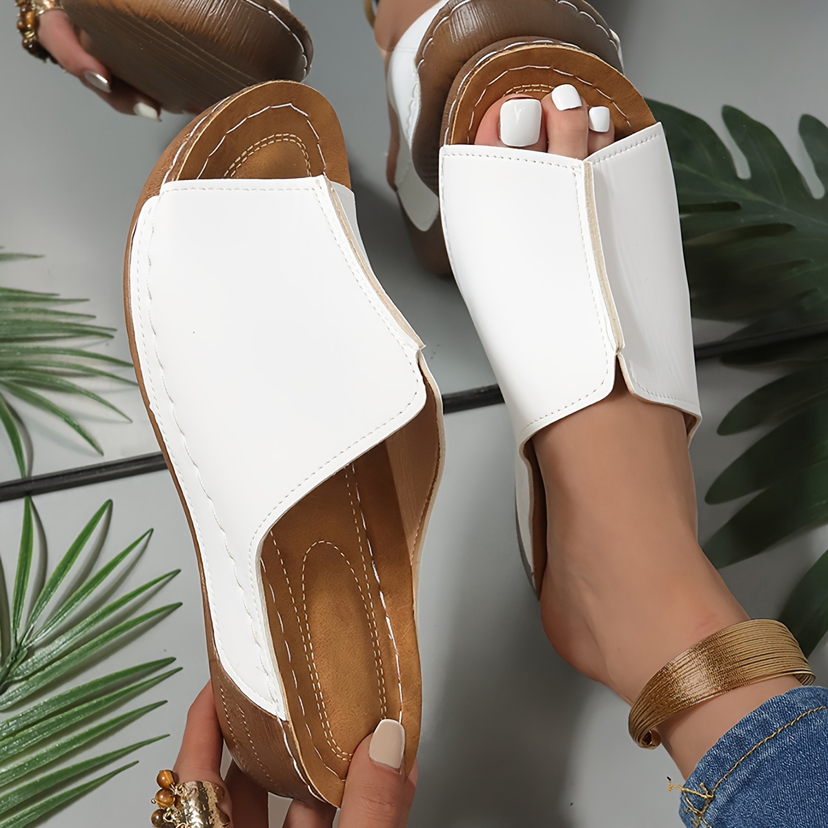 solid color stylish sandals women s platform slip soft sole details 0