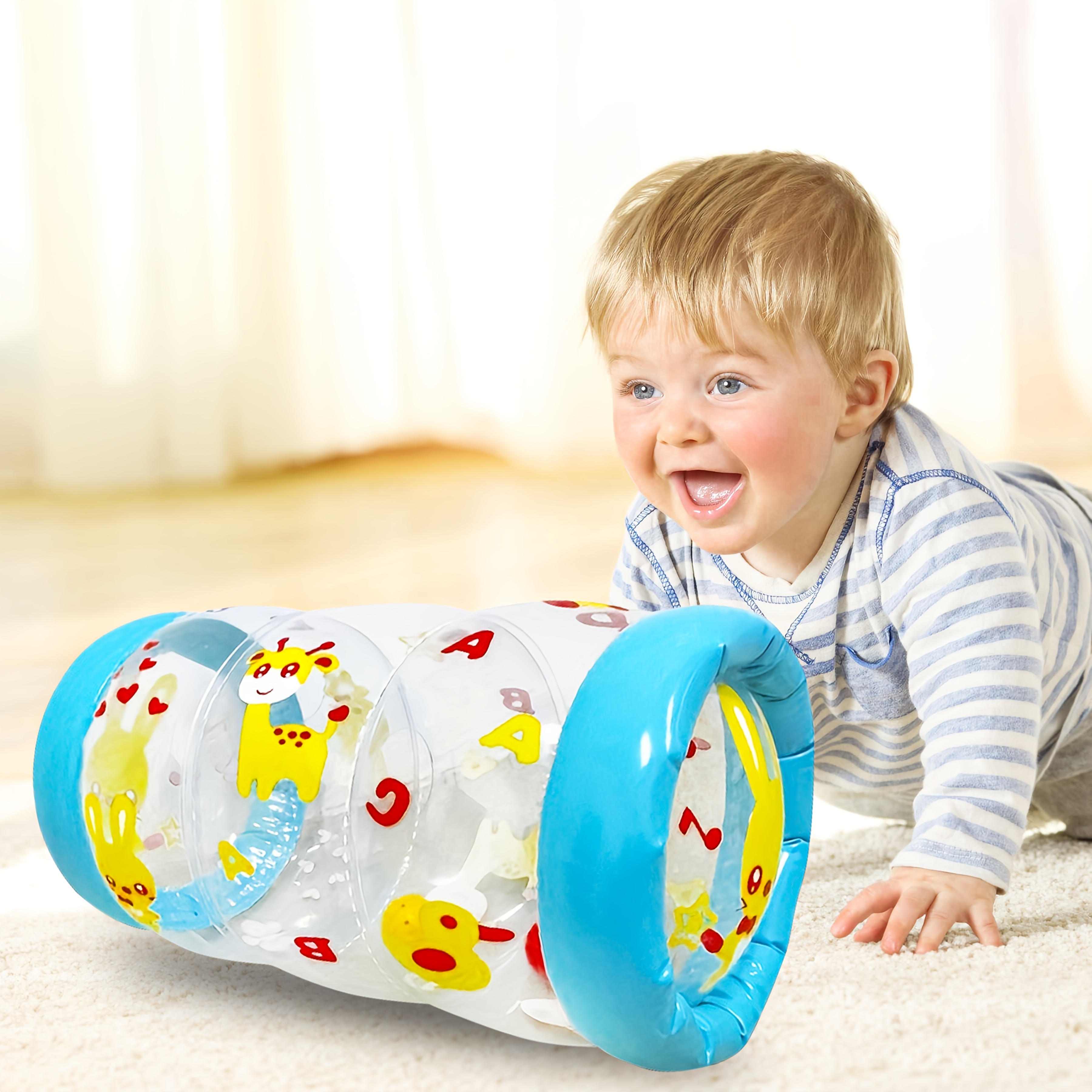 baby crawling toys   crawling early development baby activity roller with rattle and ball fun cute   to help with grand motor   details 3