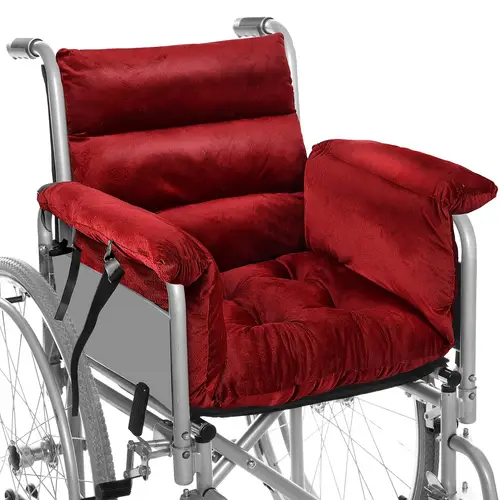 wheelchair cushion wheelchair seat cushion with straps recliner cushion suitable for 18 inches wheelchair armrest and supports burgundy