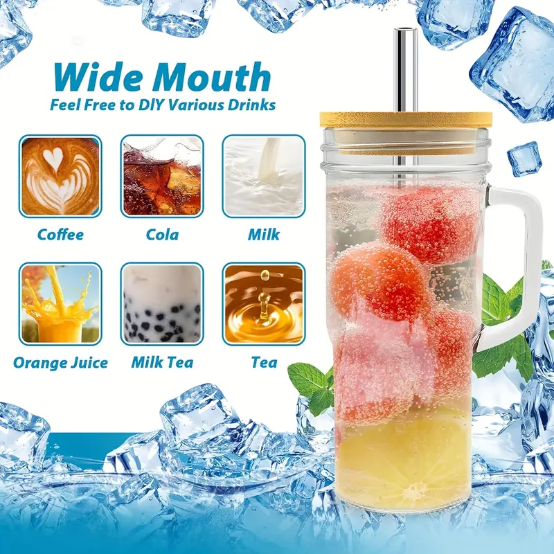 2 4pcs glass cup car cup handle glass cup large capacity water cup suitable for coffee milk tea drinks hot and cold convenient to carry Product details 2