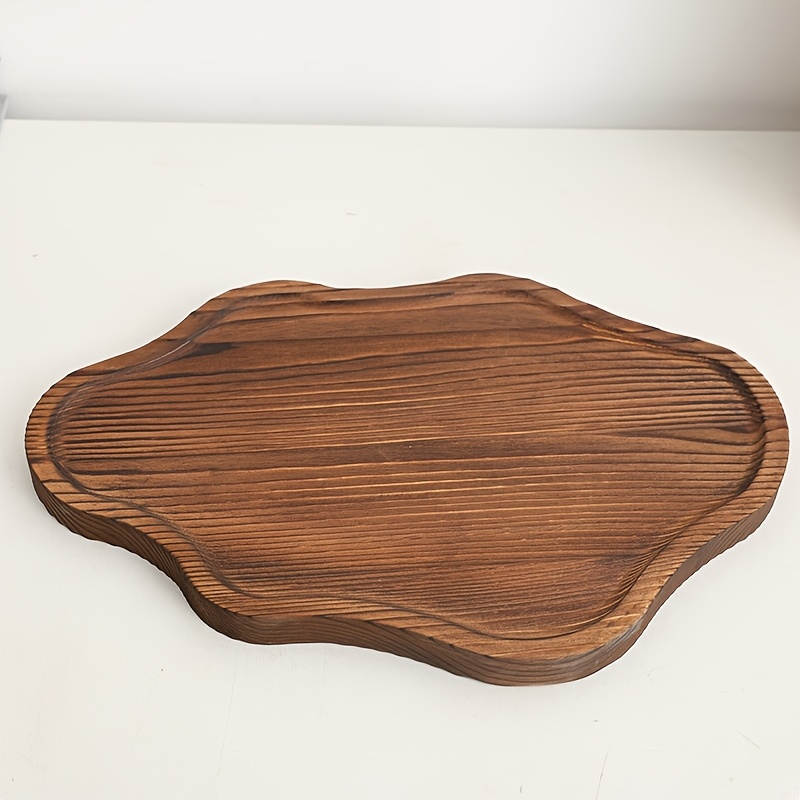 TEMU Carbonized Cloud Solid Wood Tray, Simple And Multifunctional Household Tray