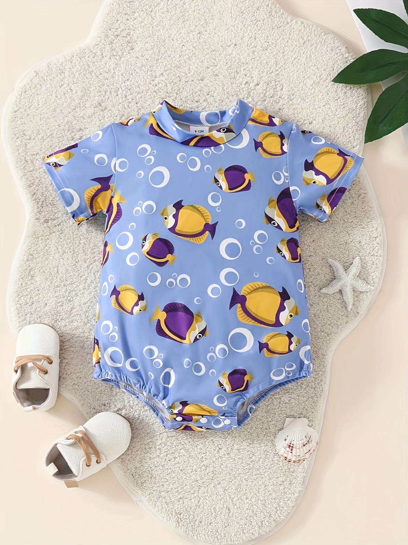 Baby Boys Cute Fish Graphic Print Short Sleeve Onesie - Temu