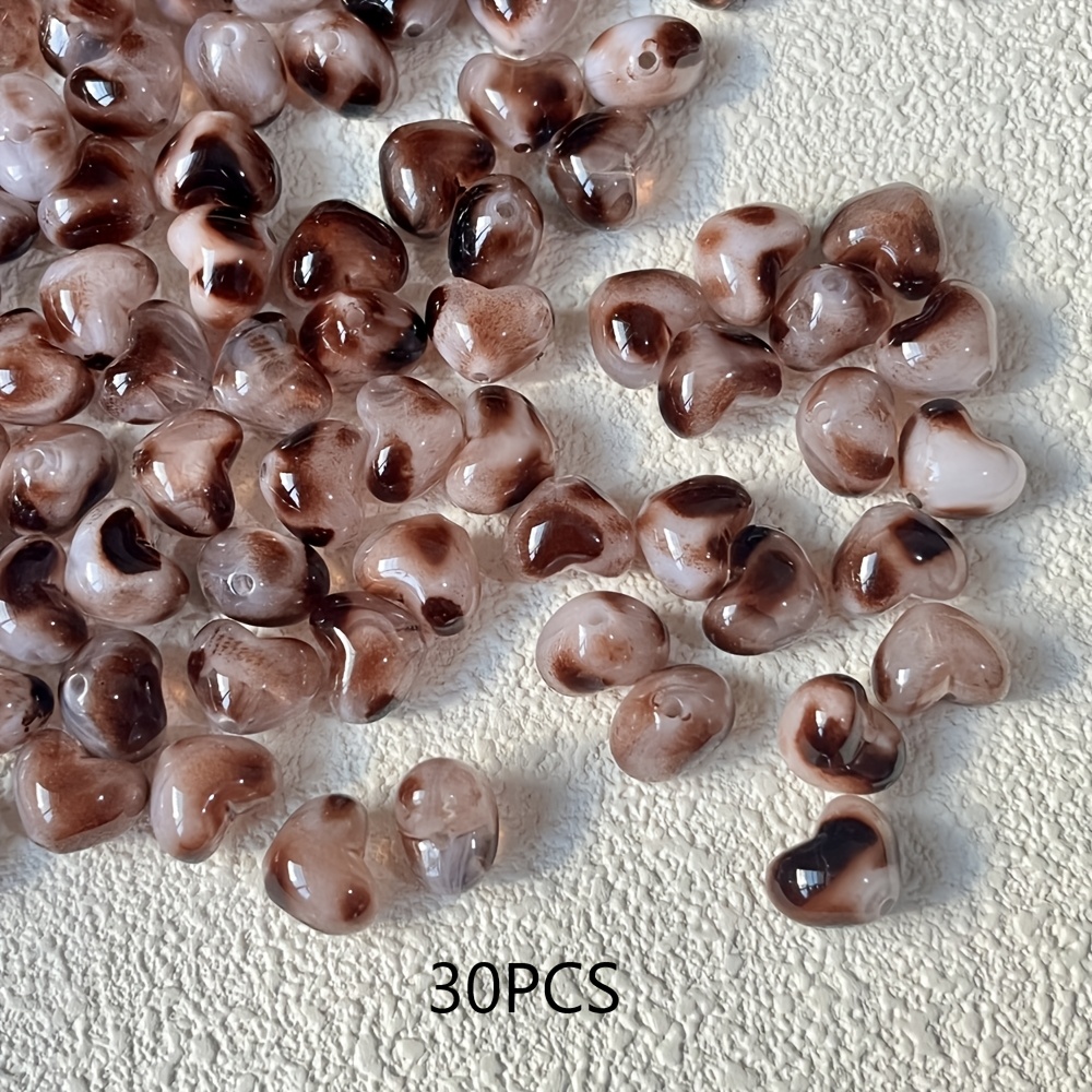 E-shop 30 Leopard Print Herzförmige Perlen mit 10*13mm für Schmuck, Kreatives Schmuckherstellen, Kleine Herzen, Handgemachte Zusätze für Halskette und