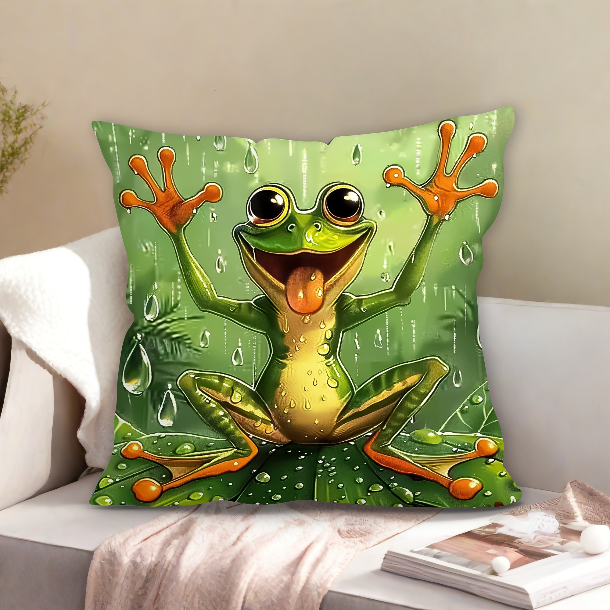 

1pc, Contemporary Frog in Short Plush Throw Pillow Case, Soft Knit Fabric, 17.7"x17.7", Single Sided Print, Zipper Closure, Machine Washable, Polyester 100%, for Home, Office,