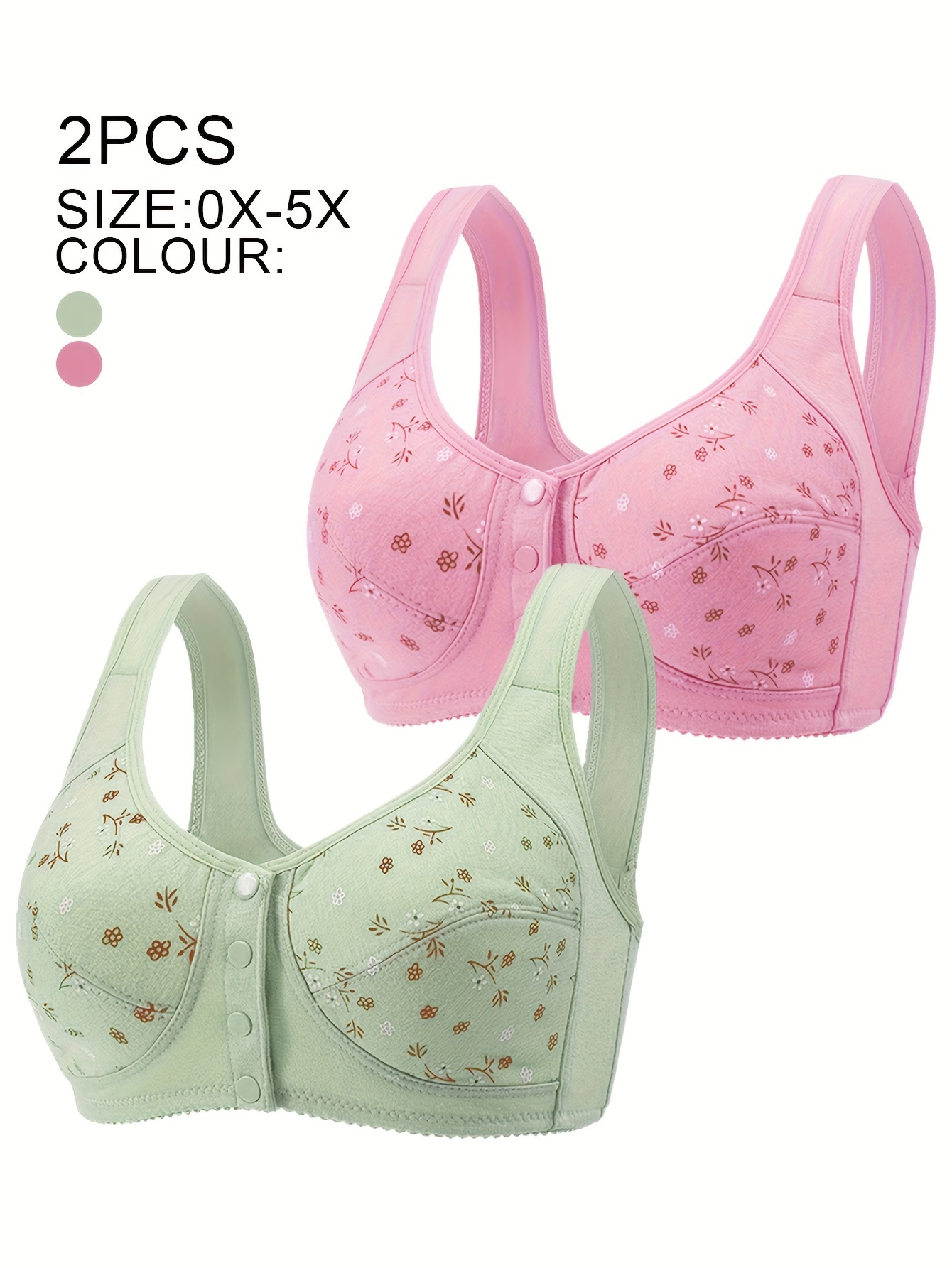 2pcs Women'S Plus Size Soft Bra Set - Elegant Front Closure Bra & Camisole with Random Floral Print, No Padding, Wireless Support for Spring/Summer, Comfortable Undergarment, Casual Attire, Elegant Undergarment, No Padding Bra