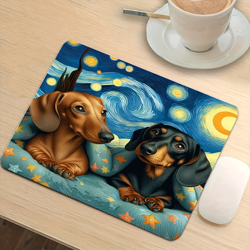 TEMU 1pc Mouse Pad, 2 Dachshunds Under Starry Sky Gaming Mouse Pad, Suitable For Office Desktop Supplies, Desk, Computer Desk, Gamers, Holiday Gifts,