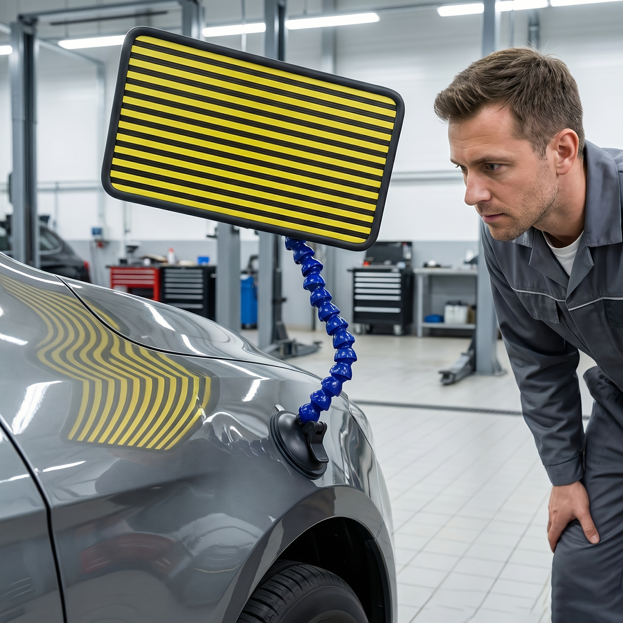 E-shop Auto Dellen Detektor Board, Hochkontrast Linienreflektor mit flexibler Schwanenhals-Saugnapf, Lackierfreie Dellenreparatur Werkzeug für und