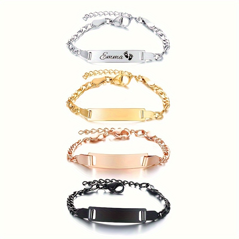 

Customizable Stainless Steel Id Bracelet - Luxe Punk Style With Personalized Nameplate & Engraved Paw Print, Casual Attire Or Gifting