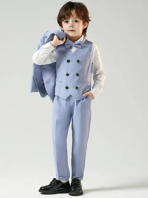 Completo Smoking Bambino Grigio 5 Pezzi - Giacca, Gilet, Camicia, Cravatta, Pantaloni Per Cerimonie 5-13 Anni - Foto 6