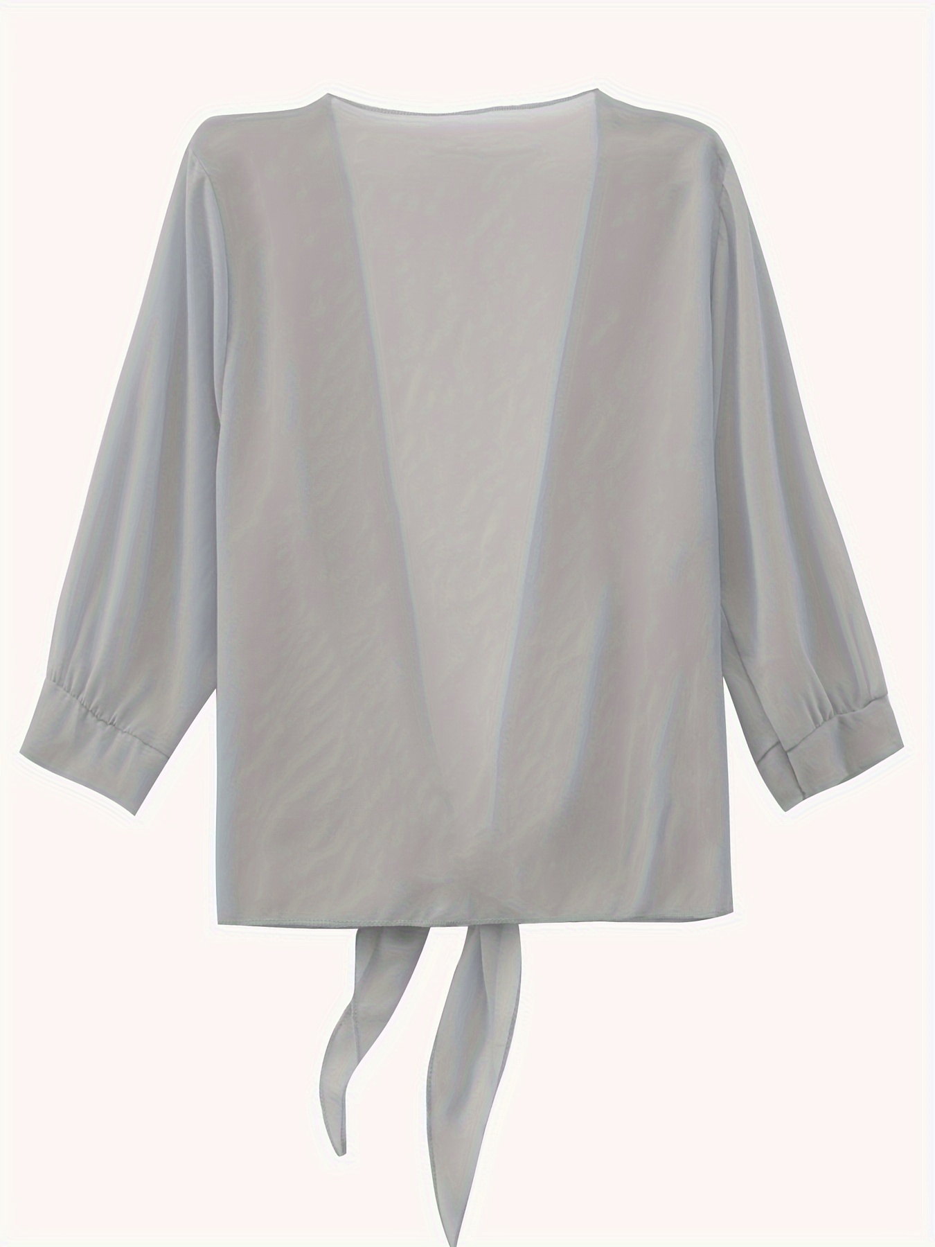 Women'S V-Neck Polyester Cardigan - Solid Color Half Sleeve Short Length with Lace-Up Detail, Non-Stretch Woven Fabric, Spring/Summer Lightweight Chiffon Sun-Protective Clothing