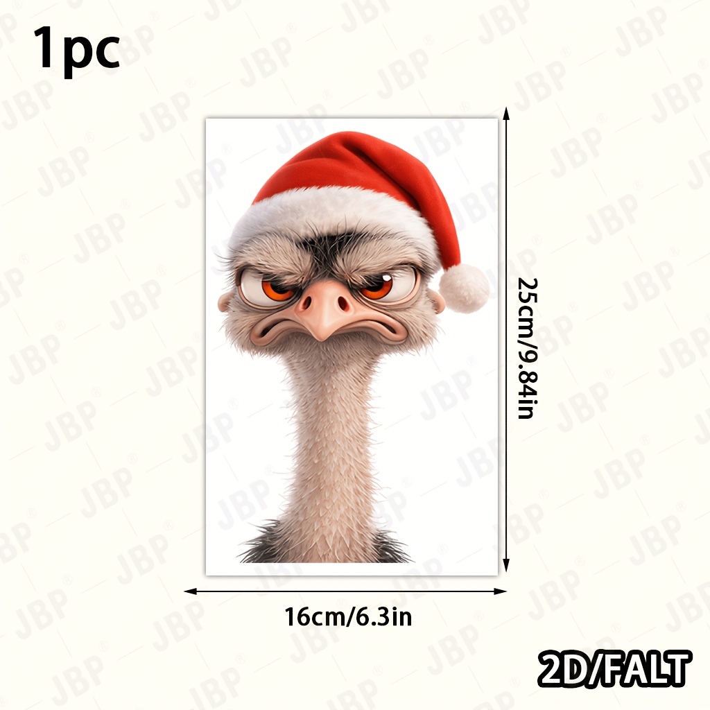 TEMU 1pc Merry Christmas Fun Peeking Ostrich Window Decal, Ostrich With Santa Hat Window Sticker, Holiday Window Decor Gift For Home Winter Xmas