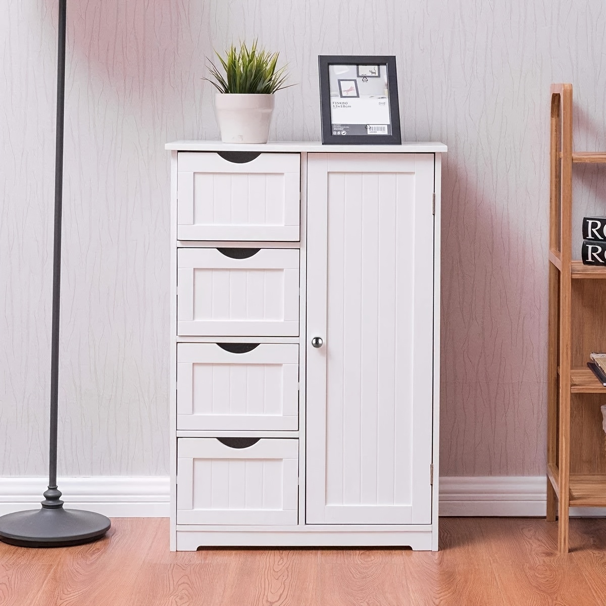 

Single Door Bathroom Storage Cabinet With 4 Drawers White