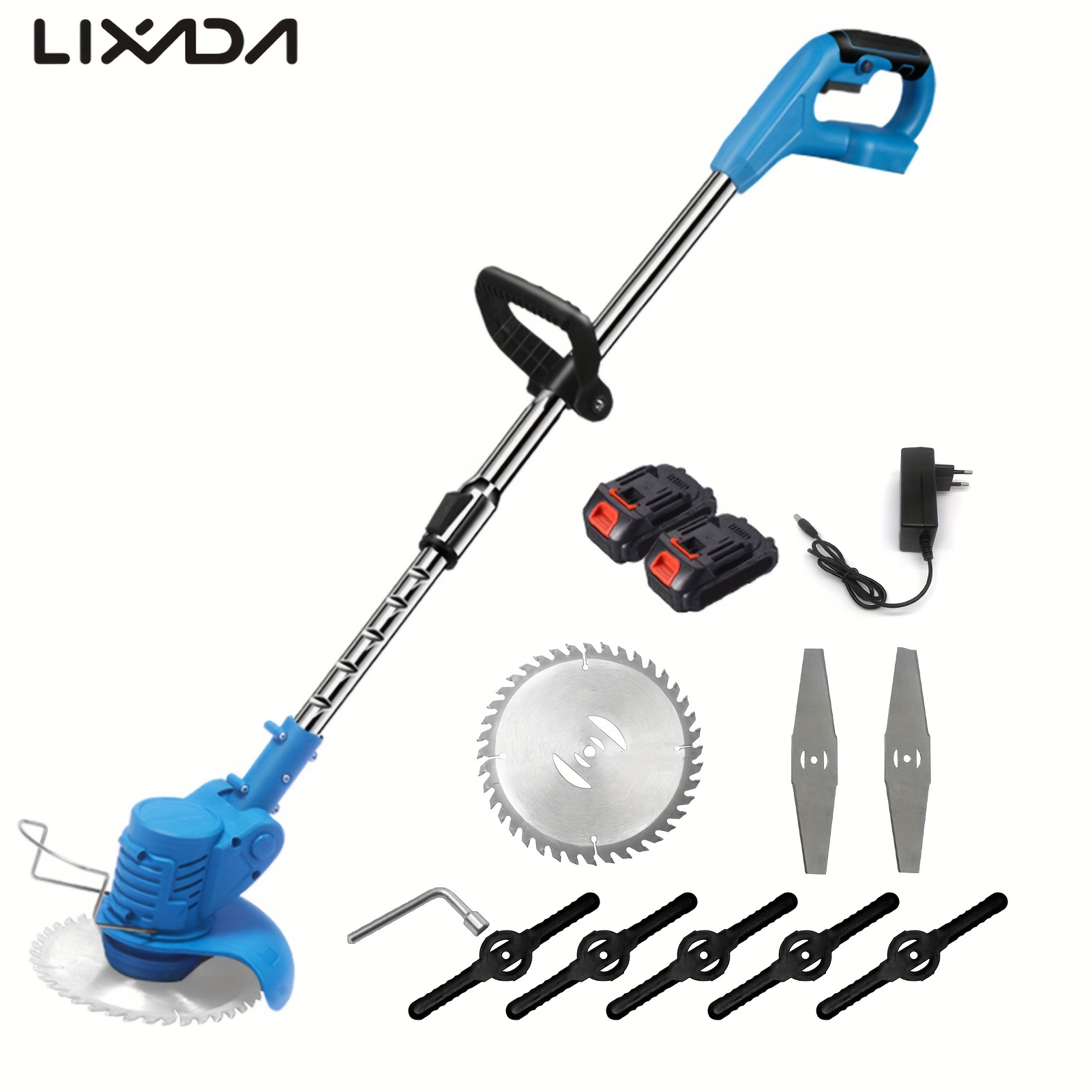 

Lixada 21v Telescopic Handheld Cordless Grass Trimmer Electric Lawn Mower 2 Pack 1500mah Rechargeable Battery Fast Charger Multi Power Lithium Trimmer With Plastic/ Stainless Steel Blade, Saw Blade