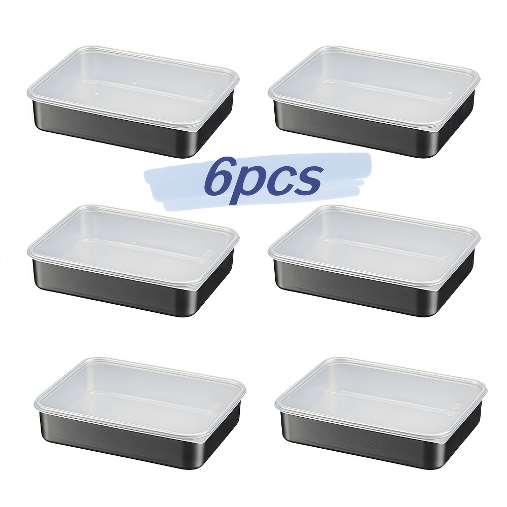 

Set Of 6 Medium Square Stainless Steel Food Containers With Transparent - Leak-proof, Stackable, Ideal For Storing Meats, Fruits, And Vegetables - Storage Boxes For Home And Outdoor Use.