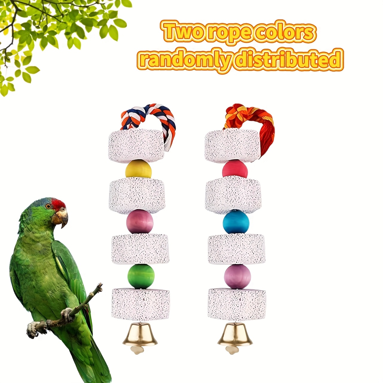 Parrot Chewing Toy, Bird Toy Flower With -enriched Volcanic Stone And Rope For Teething (color Random)
