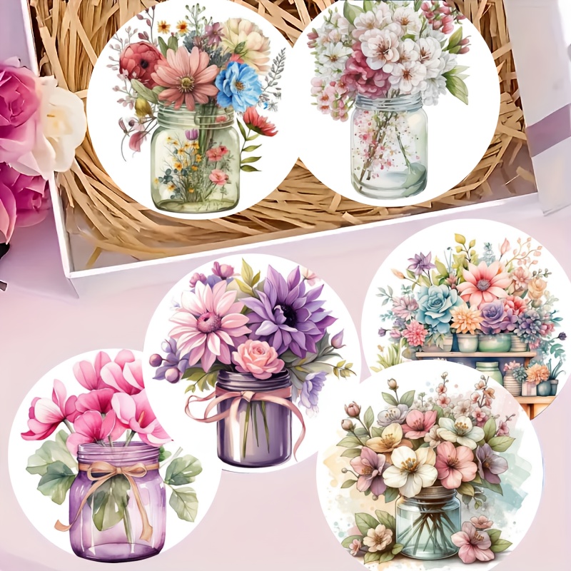 TEMU 6pcs Heat-resistant Wooden Coasters With Floral Jar Design – High-quality, Durable, And Absorbent For Home, Office, And – Gift, Home Drinkware |