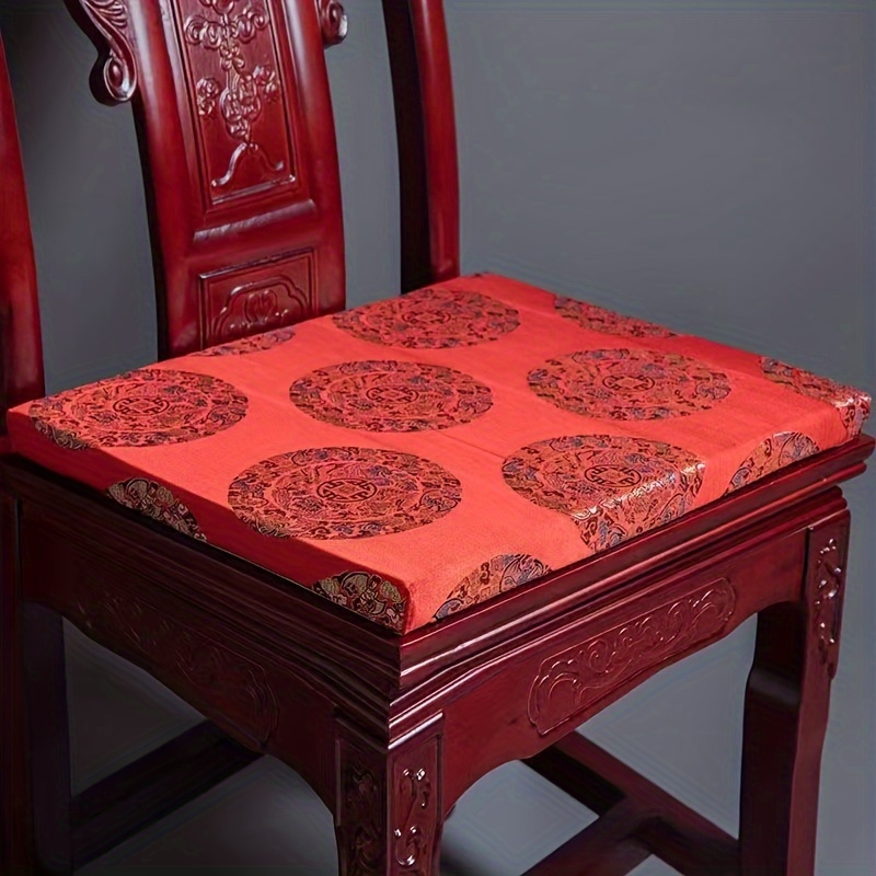 Vintage Floral Geometric-Patterned Chair Cushion, Non-Slip Linen Seat Pad  for Dining and Tea Chairs, with Zipper Closure, Hand Washable Multipurpose 