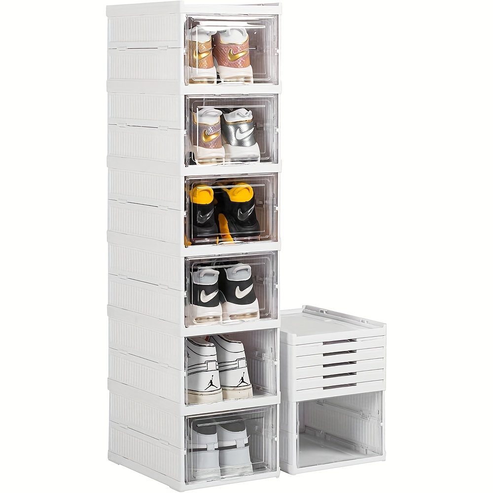 TEMU Heavy-duty Foldable Plastic Shoe Storage Box With Transparent Doors - Heavy-duty Rectangular Sneaker Cabinet, Space-saving Shoe Rack Organizer
