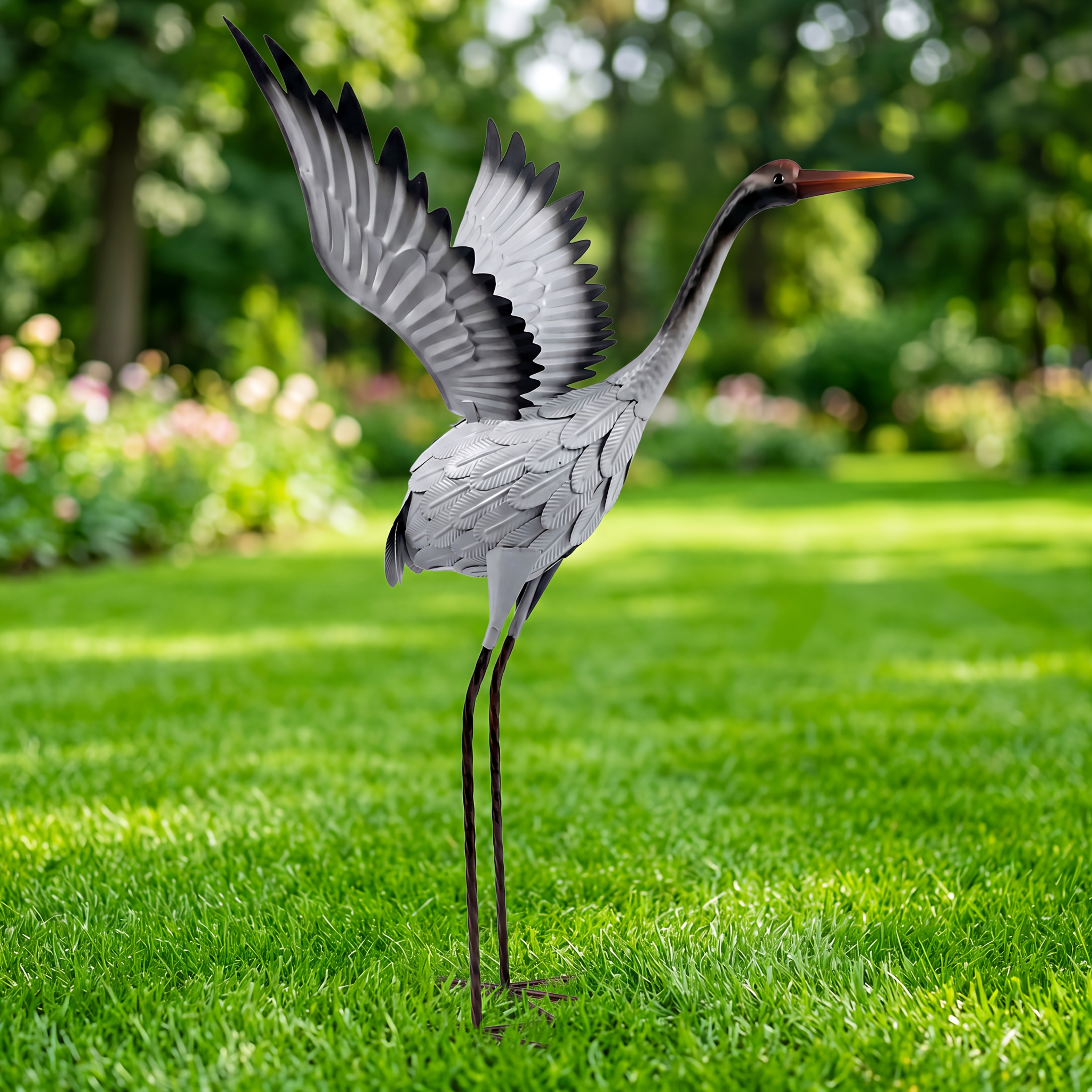 TEMU Ornements de grue de jardin extérieur, décoration d'animaux en fer forgé pour l'aménagement paysager de pittoresque de la villa, statues de grue
