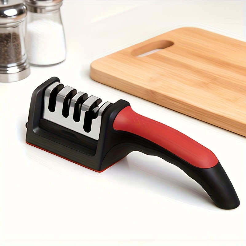 TEMU 4-stage Professional Knife Sharpener With Diamond & Ceramic Whetstone - High-precision Sharpening Stone, Non-slip Grip, Fast Sharpening & Long- - No , Black/red Colors - Ideal For Kitchen Knives