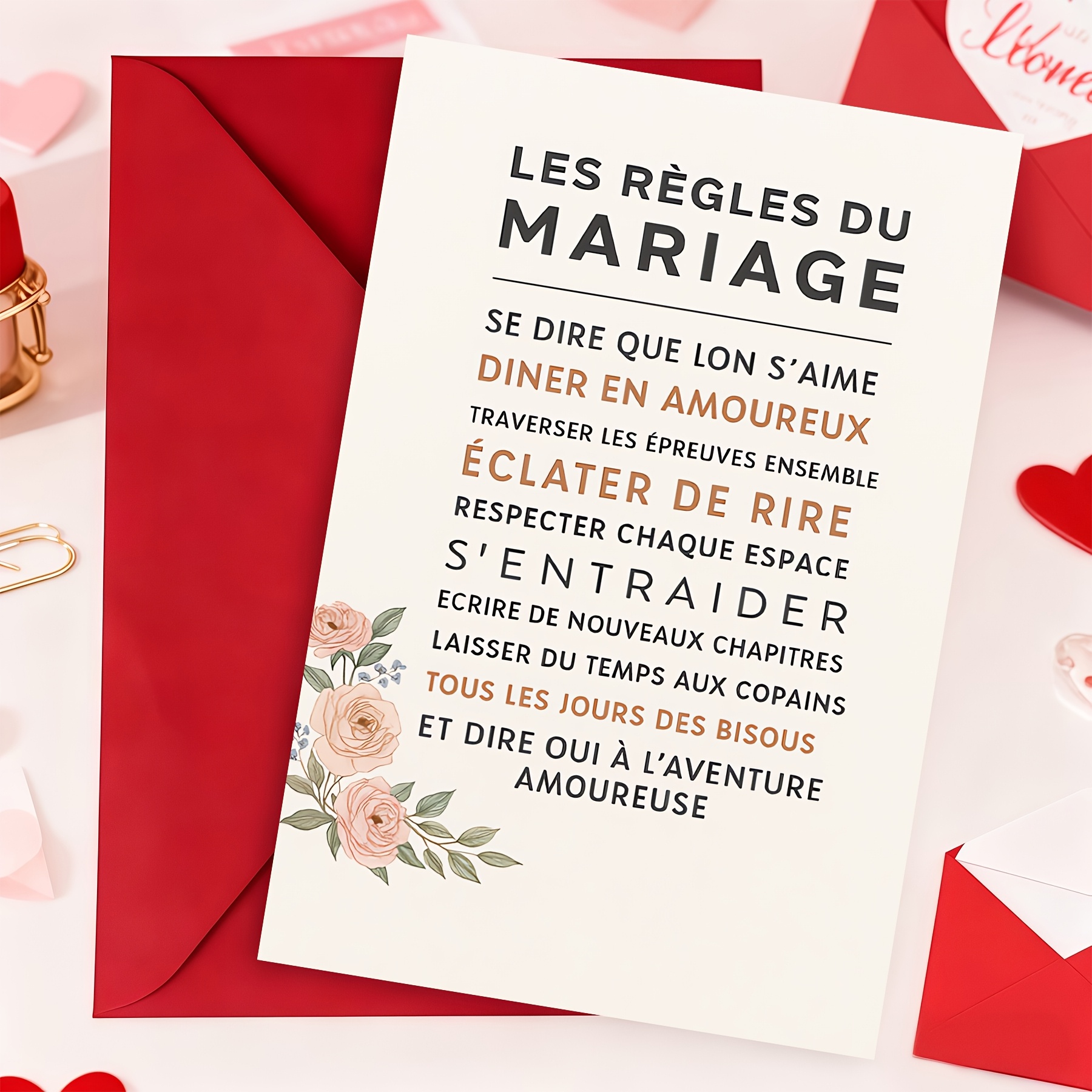 TEMU Lot de 1 carte de vœux Règles du mariage , carte d'art typographique florale avec enveloppe, carte de bénédiction pour mariage et anniversaire