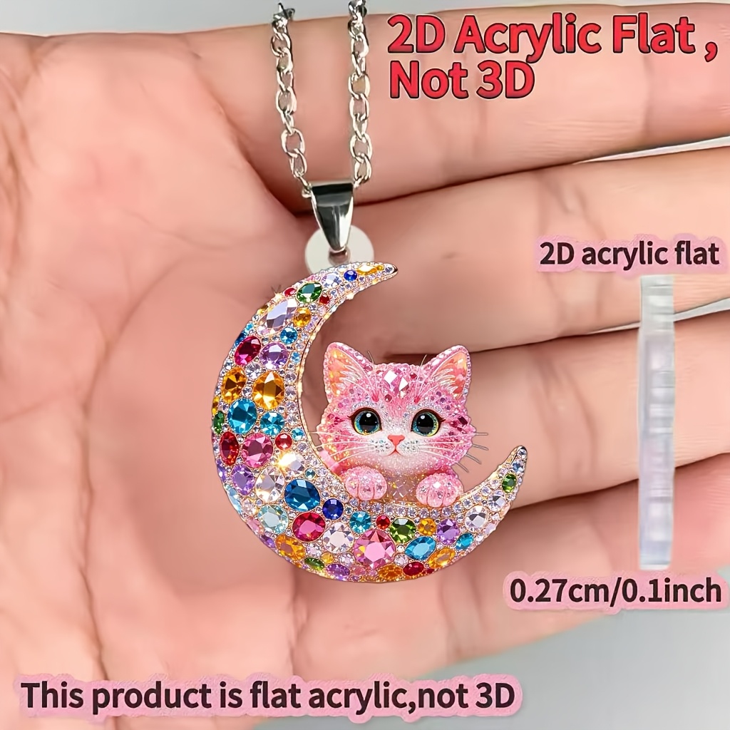 Cute Kitten Acrylic Pendant Necklace, DIY Gift
