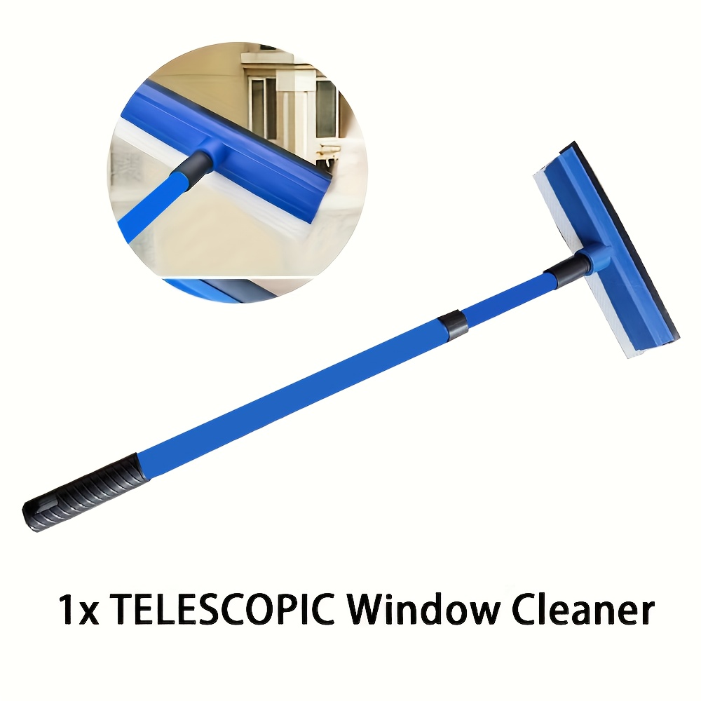 TEMU Urtue Telescopic Window Squeegee, Glass Scrubber With Adjustable Length Up To 75cm, Spring-loaded Swivel Head, Lightweight Plastic, Ideal For