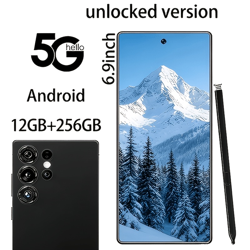 item picture 2026 s25 ultra 5g unlocked tablt smartphone 6 9 inch hd display 12gb 256gb  15   type c charging built     earphones case screen protector perfect gift for   tab tablet