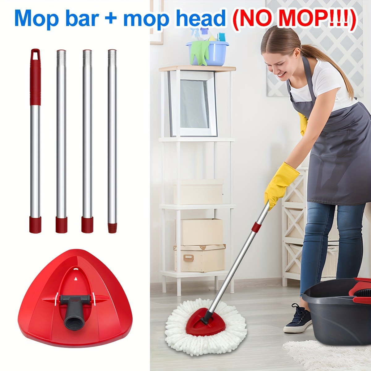 

Stainless Steel Mop Bar & Base Replacement, Compatible With Easywring Microfiber Systems, Metal & Plastic Mop Handle Refills For Cleaning, Home Kitchen Cleaning Accessories