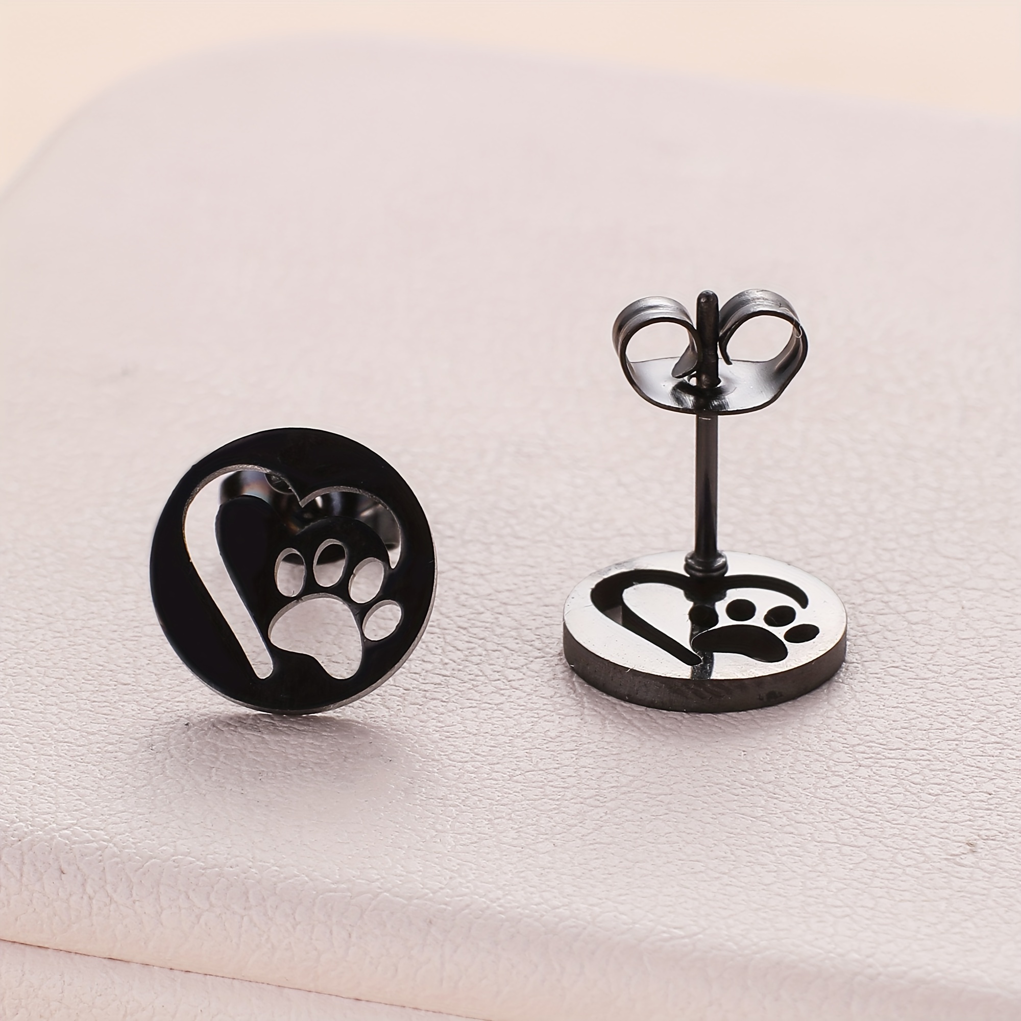 TEMU 1 Paire (2 Pièces) Hypoallergéniques 316 316 En Acier Inoxydable de Cœur Et de Patte, Boucles D'oreilles À Étincelles Pour Hommes - Plaqué Or ,