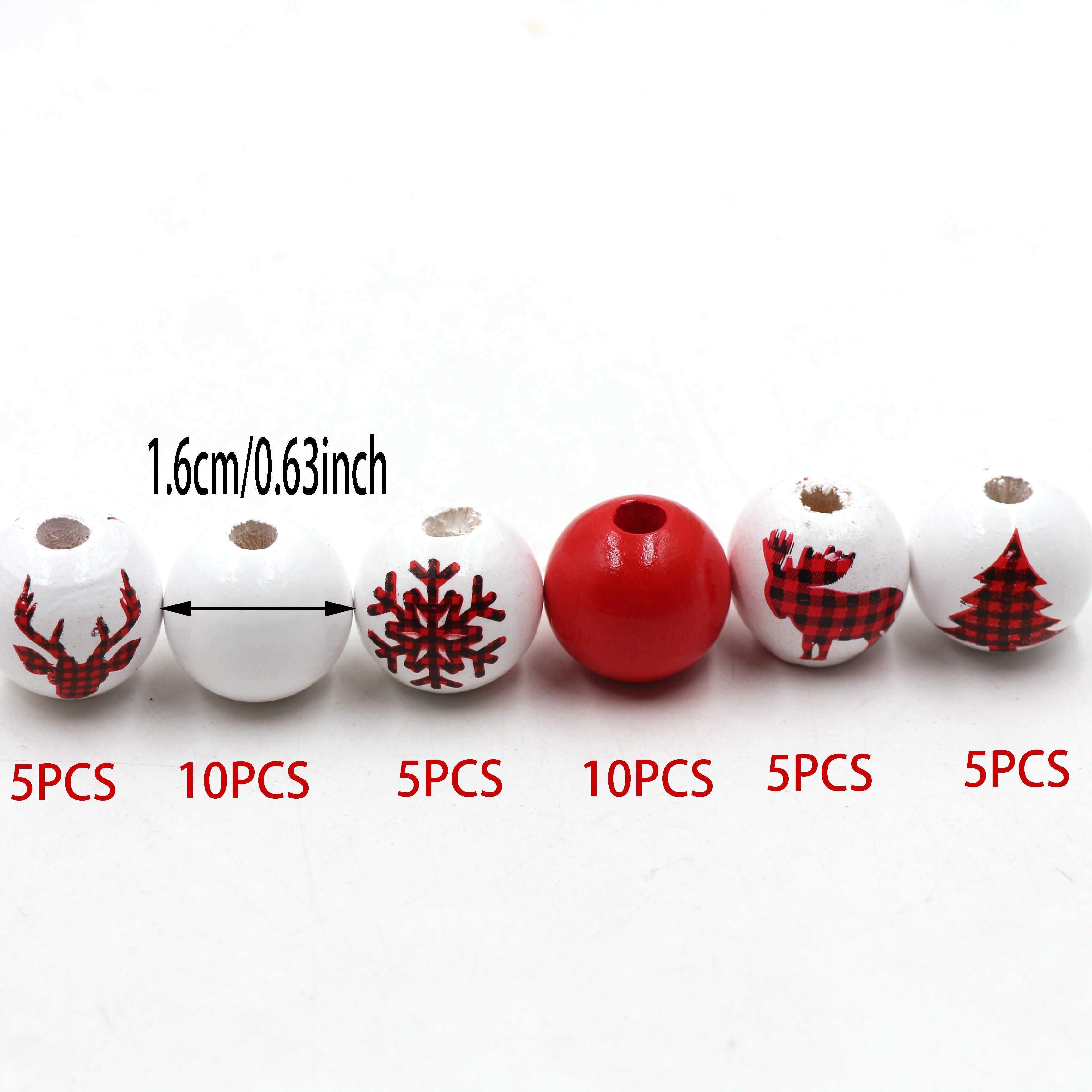 Image of 40pcs Of Winter Christmas Wooden Bead Decorations With Snowflakes, Christmas Trees, And Reindeer. Bead Bead Products, Diy Holiday Accessories, Decorative Items