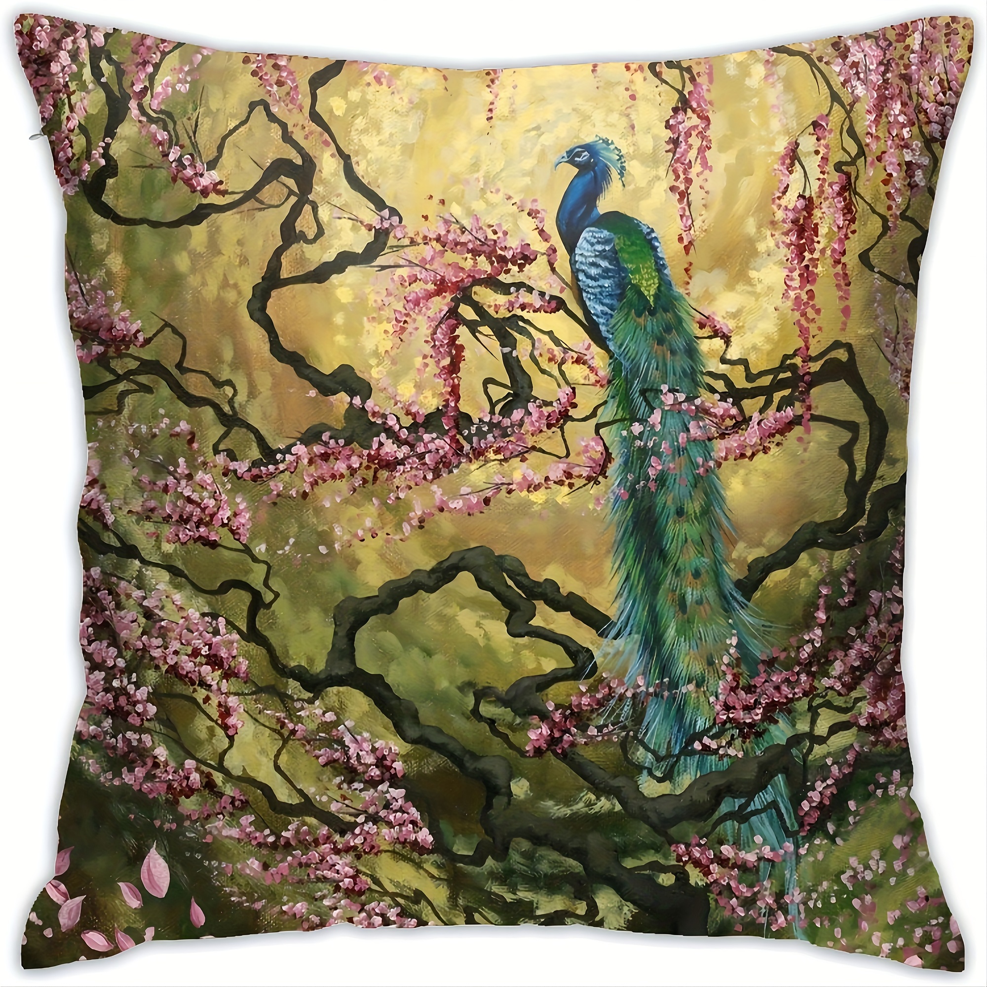 

1pc, Peacock And Blossoms Pillow Covers, Decorative Throw Pillowcase Couch Cushion Cover For Home Decor Sofa Living Room Bed Car Sofa Short Plush Decor 18x18 Inch Without Pillow Core