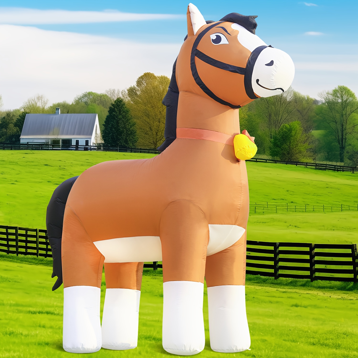 

9ft Horse Inflatable With Led Lights - Christmas Yard Decoration, Polyester, Built-in American Plug For Outdoor Lawn & Farm , Christmas Inflatable