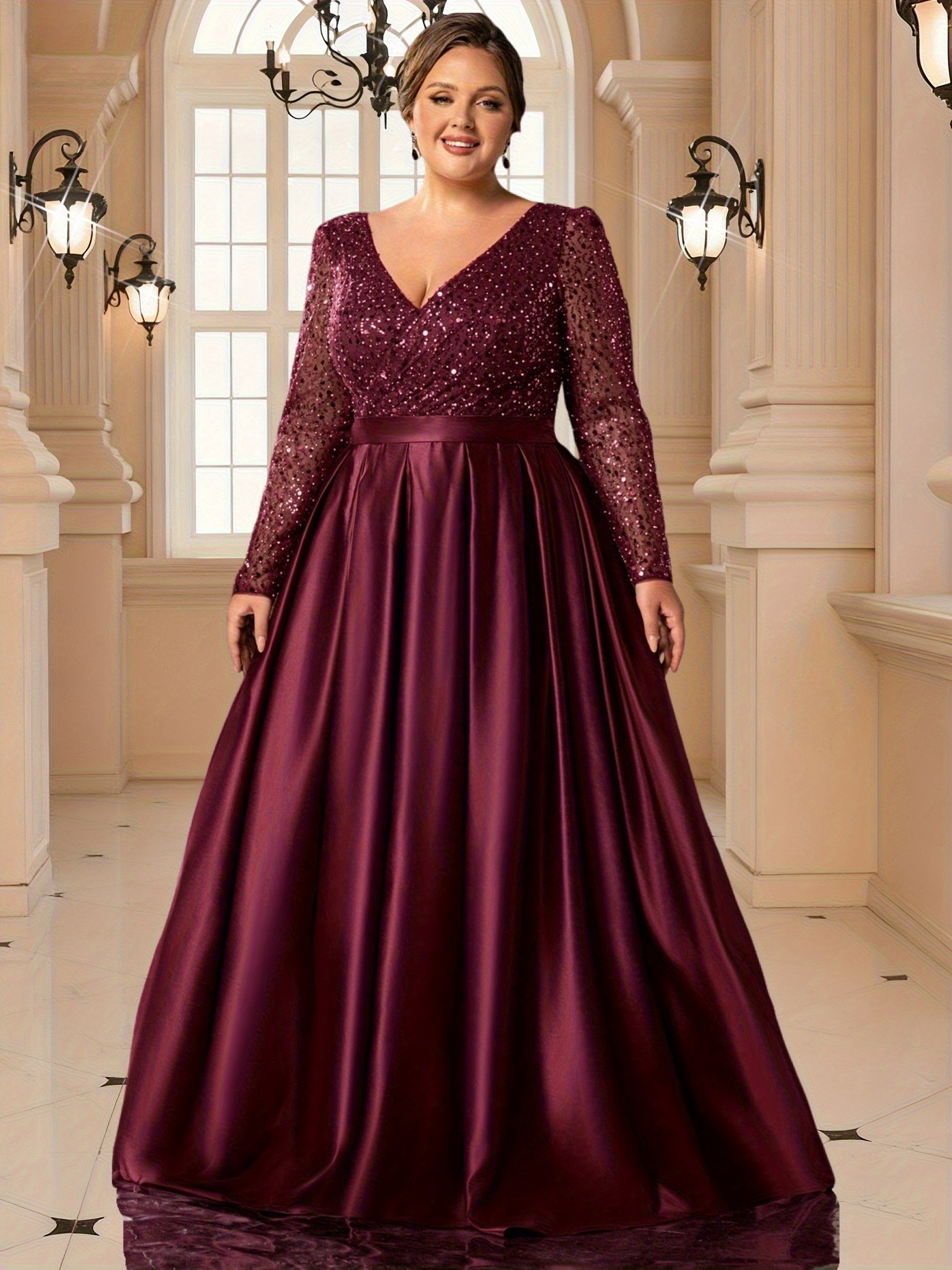 Prom Dresses Long Sleeve Designer Burgundy Dress Plus Size Evening Dresses  For Mom Wholesale Sequin Tulle