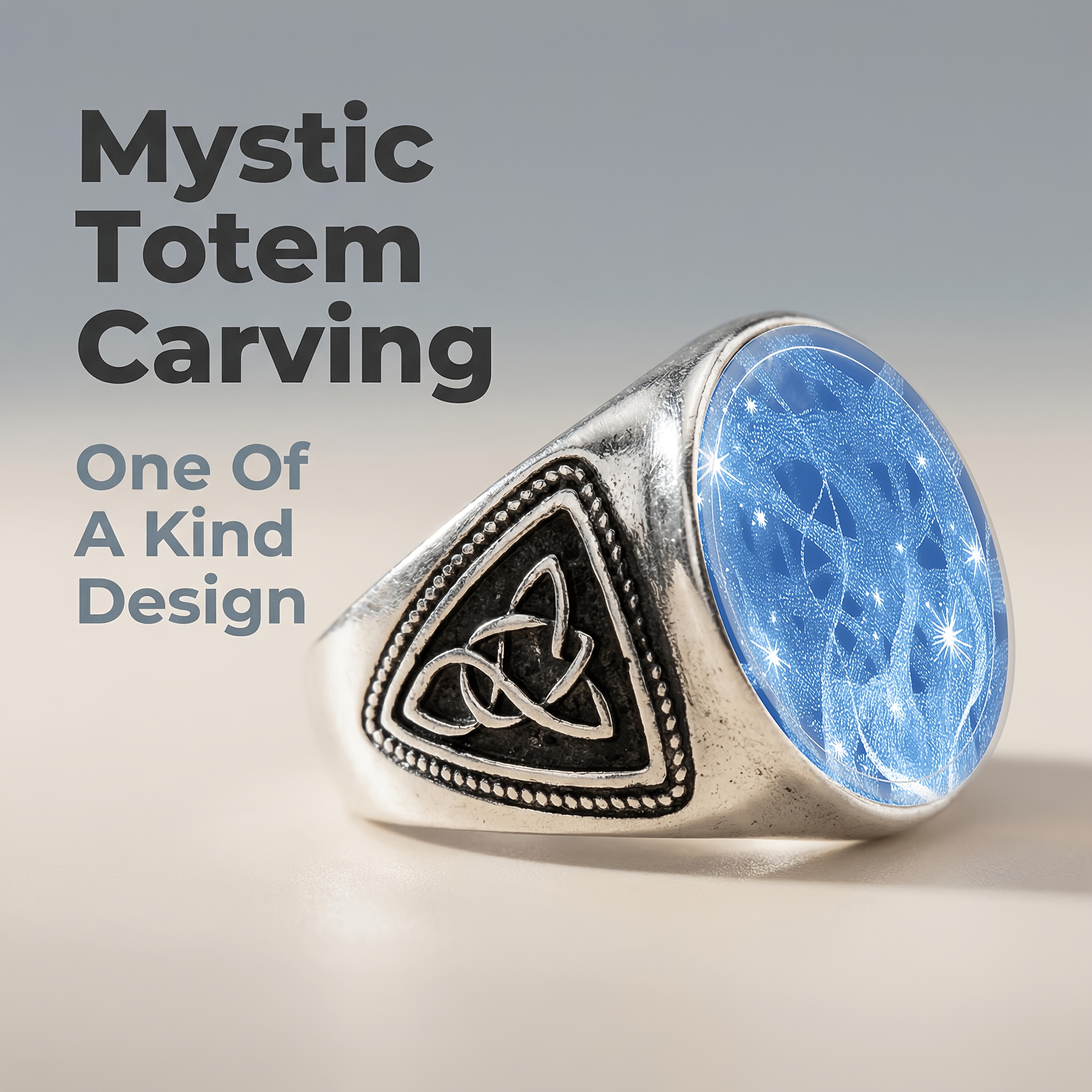 Metal Textured Ring with Blue Circular Pattern
