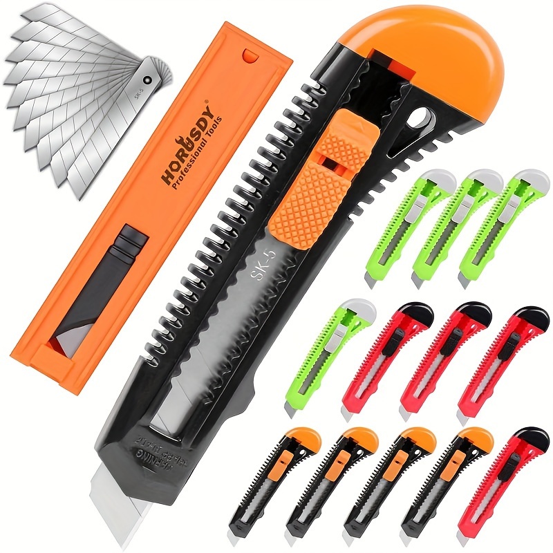 TEMU Horusdy 12pcs Box Cutters Retractable, 10pcs - , Utility Knife Retractable For Boxes, Cartons, Cardboard Cutting, 18mm For Office, Home, Arts