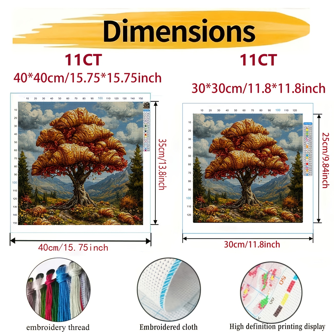Cross Stitch Printed Kit, Frameless Autumn Forest Leaves Design