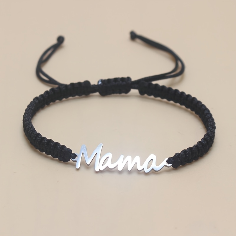 Image of Fashion Stainless Steel Letter "mama" Bracelet Jewelry, Hand Woven Easy Adjustable Woven Nylon Rope Bracelet, Gift For Mom On Valentine's Day Or Mother's Day
